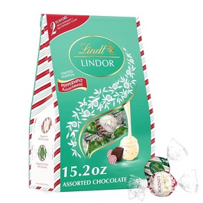 린트 Lindt LINDOR 홀리데이 모듬 페퍼민트 초콜릿 캔디 트러플 부드럽고 녹는 트러플 센터가 있는 다양한 초콜릿 430.9g(15.5온스) 백 (2023), 430.9g, 1개