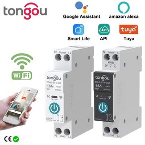 Tuya-Wifi 스마트 회로 차단기 스위치 63A 1P SmatLife App 타이머 모듈 지원 Alexa Google Home Alice 음성 제어 TONGOU, White No meteing, 1개