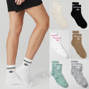 알로요가 유니섹스 쓰로백 삭스 양말 ALOYOGA UNISEX HALF-CREW THROWBACK SOCK, M, WHITE/BLACK, 1개