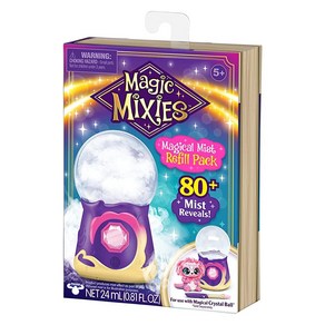 Magic Mixies 마법의 미스트 크리스탈 볼 인터랙티브 20.3cm(8인치) 블루 플러시 장난감 및 80개 이상의 사운드 및 반응, 리필 팩