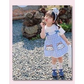 [블루고래] 최신상 산리오 여아 어린이 여름 체크 원피스 시나모롤 마이멜로디 쿠로미 헬로키티 시원한 원피스 사이즈 110 (악세사리증정)