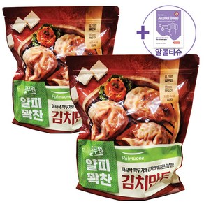 풀무원 얇은피 김치만두 1200G X 2 [아이스박스] + 더메이런알콜티슈, 1.2kg, 2개