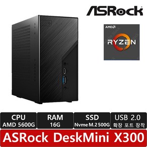 ASRock DeskMini X300 120W 대원씨티에스 CPU 5600G (16GB M.2 500GB)/R/정품 /USB 확장케이블 증정/조립pc/미니PC, 블랙, 512GB, Fee DOS