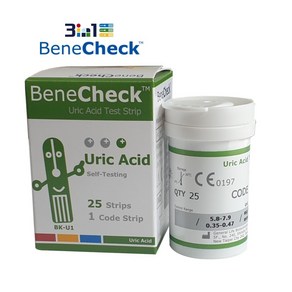 베네첵 benecheck 요산수치 요산측정시험지 검사지 1박스(1박스x25매) 알콜솜20매증정, 1개