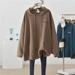 COBOTOR 여성 후드티 빅사이즈 봄 가을 심플 고급 수입 얇은 무지 후드 상의 women hoodie JX0948, 커피색