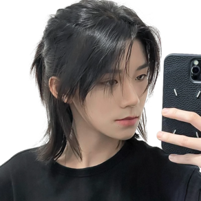 남자 장발 가발 통가발 롱헤어 남성용 군인 자연스러운, 내츄럴 블랙, 1개