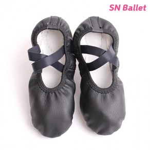 SNC 유아 아동 어린이 성인 민자 블랙 PU 가죽 발레슈즈