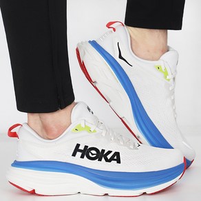 호카오네오네 M 본디 8 WIDE 운동화 블랑 드 블랑 버츄얼 화이트-블루-블랙 HOKA 로고