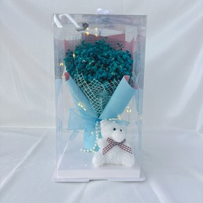 만자천홍 시들지 않는 생화 프리저브드 안개 꽃다발 여자친구 선물 세트, 안개꽃 블루