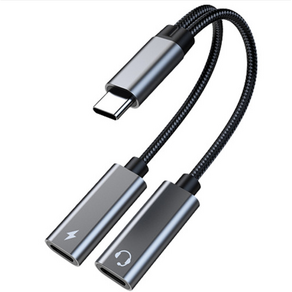 USB C to C타입 이어폰 PD 60W 고속 충전 듀얼 젠더, 1개, 그레이