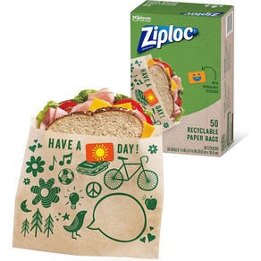 지퍼락 종이 샌드위치 & 스낵백 50개입 (스티커포함) Ziploc Pape Sandwich & Snack Bags 50ct, 1개