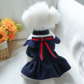 Petal Colla Bow Skit Pet Dog Dog Cat Clothes Autumn and Winte Wam Pincess Dess, navy blue, XL, 1개