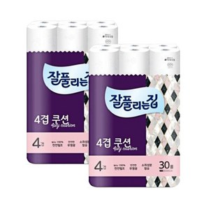 잘풀리는집 4겹 쿠션 소취화장지 27m 30롤 x 1팩, 2개, 30개입