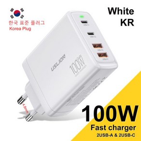 USLION 100W GaN 충전기 듀얼 USB A C타입 PD 고속 충전 맥북 에어 아이폰 호환 15 14 프로 맥스 삼성 샤오미 EU KR 미국 플매트 카펫 러그, 5.White Fo KR, 1개