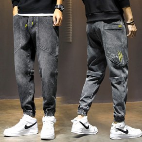 Fashion Steetwea Men s Jeans Splice Denim Cago Pants Hip Hop Pant Slack Bottom [A00078319]