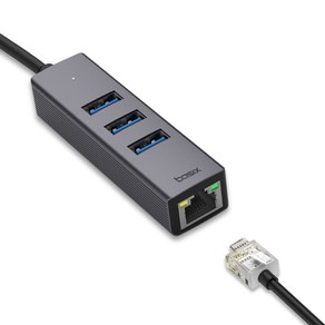 베이식스 4in1 USB3.0 허브 + 기가비트 랜젠더 RJ45 노트북 인터넷 젠더 컨버터, BL4RA, 1개