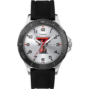 Timex 타이맥스 타임맥스 Tibute 남성용 대학 게이머 42mm 시계 - 텍사스 테크 레드 레이더스 블랙 실리콘 스트랩 포함 Texas Tech Red Raides