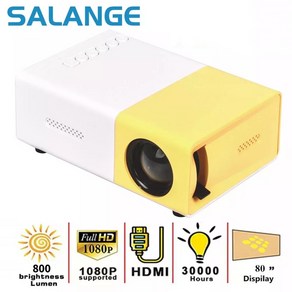 Salange 미니 프로젝터 YG300 Po LED 지원 1080P 풀 HD 휴대용 비머 오디오 HDMI USB 비디오 프로젝터, Black