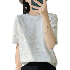 지아머트리 패턴 라운드넥 쿨링 니트티 여성 SS 여름시즌 시원한 스웨터 데일리 아이템