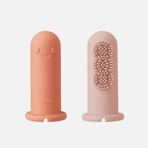 [다이노 손가락 칫솔] 2개입 _ 손가락칫솔/ 신생아칫솔 / 유아칫솔 / 출산선물 / 실리콘칫솔, 코랄+베이지, 1개, 1세트