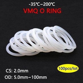 백색 식품 등급 실리콘 링 가스켓 CS 2mm OD 5 ~ 100mm 방수 와셔 고무 VMQ O 링 실리콘 링 100 개, 1) OD 5mm ID 1mm - 100Pcs-CS 2