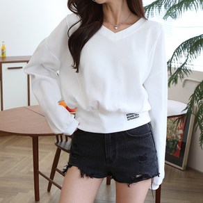 마이쏭 브랜드V넥크롭맨투맨 긴팔 데일리룩