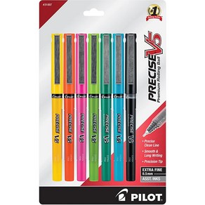 Pilot Pecise V5 캡핑 리퀴드 잉크 롤링 볼펜 엑스트라 파인 포인트 0.5mm 다양한 색상 10개 팩, 7팩