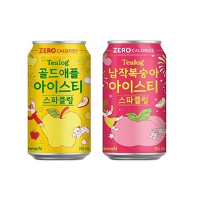 [한번에먹자쇼핑몰]티로그 골드애플 아이스티 스파클링 355ml 12캔 + 티로그 납작복숭아 아이스티 스파클링 355ml 12캔 총 24캔, 24개