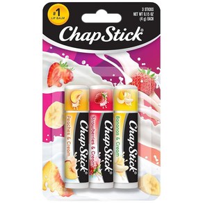 ChapStick 립밤 과일 크림 컬렉션 3팩 - 복숭아 크림 딸기 바나나 각 4.3g0.15온스, ChapStick 립밤, 과일 크림 컬렉션 3팩 - 복, 4g