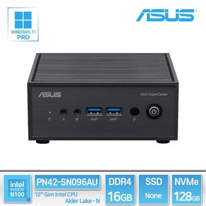 ASUS 아수스 미니PC 컴퓨터 PN42-SN096AU N100 윈도우11 프로 탑재 RAM 16GB / NVMe 128GB 듀얼랜, 블랙, WIN11 Po