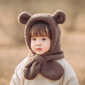 유아 아기 모자 뽀글이 곰돌이 머플러 일체형