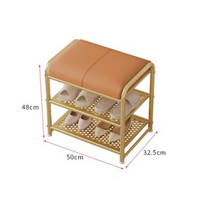 스툴 신발장 정리대 벤치 수납 입구 벤치형 의자 아파트 현관 틈새, 1.골드+오렌지쿠션50x32.5x48cm