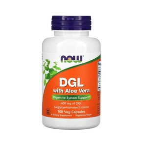 NOW Foods DGL with Aloe Vea 400mg 100 Veg Capsules 나우푸드 유기농 알로에 베라 디글리시라이즈드 감초, 100정, 1개