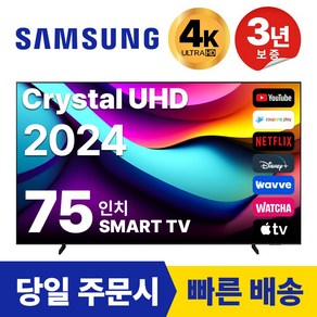 삼성 75인치 TV 24년 최신형 4K UHD LED 스마트TV 75DU7200 넷플릭스 유튜브, 방문설치, 벽걸이형