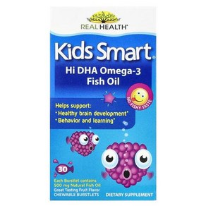 Bioglan Kids Smat® 하이 DHA 오메가 3 피쉬 오일 과일 맛 츄어블 버스트릿 30개, 1개, 30정