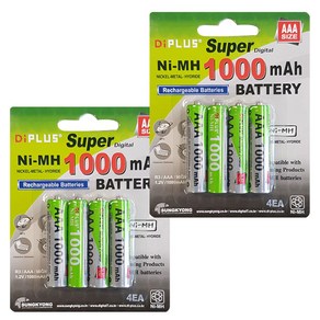 디아이플러스 AAA 충전지 8알 1000mAh 대용량 건전지, 1개