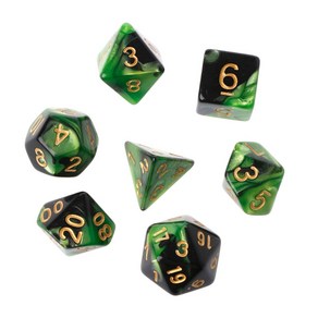 TRPG 보드 게임 D4-D20을위한 7pcs/세트 아크릴 다면체 주사위, 녹색+블랙, 1개