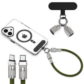 ANNIBER PD 65W C to C타입 2 in 1 휴대폰 손목 핸드 스트랩 초고속 충전 케이블, 그린, 1개, 30cm