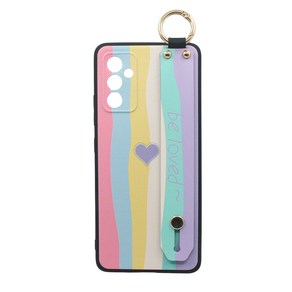 신서엔코 갤럭시A82케이스 갤럭시퀀텀2케이스 A퀀텀2케이스 A826 Galaxy Phone Case SCS-1538 하트 레인보우 핸드 스트랩 휴대폰 케이스