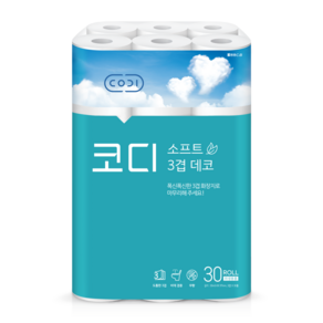 코디 소프트 3겹 데코 화장지 30Mx30롤, 30개입, 30개