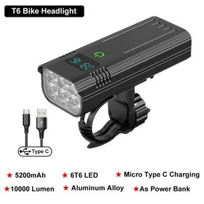 로드 MTB 야간 라이딩 자전거 라이트 T6 LED 20000 루멘 10000mAh 자전거 라이트 전면 충전식 램프 자전거 랜턴 보조베터리 사이클링 손전등 MTB 액세서리