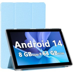 2024 최신 Andoid 14 태블릿 케이스 10인치 8GB RAM64GB ROM 1TB 확장 1.8Ghz 쿼드코어 프로세서 1280800 IPS HD 800MP 듀얼 카메, Blue