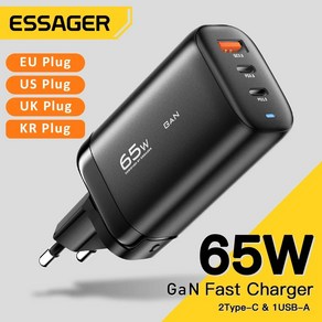 Essage-65W GaN USB c형 충전기 노트북 PPS 45W 25W 빠른 충전 삼성 QC3.0 PD3.0 아이폰 14 13 프로 전화 충전기, 12.EU Black Add CC, 1개