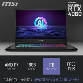 MSI GF시리즈 소드 GF76 A AI B8VF-R7, Fee DOS, 16GB, 1TB, 블랙