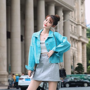 옌츠 여자 봄가을 데님코트 캐주얼 숏 폴로카라 빅포켓 데님상의 GMJ629