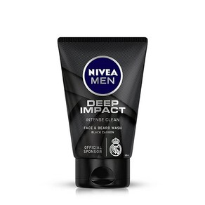 Nivea 남성용 딥 임팩트 인텐스 클린 페이스 앤 비어드 워시 블랙 카본 100ml (3.3온스), 1개