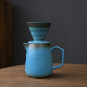 도자기 커피 필터 세라믹 컵 V60 커피 입문 핸드드립 세트, 블루, 620ml, 1개