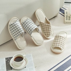 멜란체크 린넨 거실 실내화, 베이지 여성용, 1개