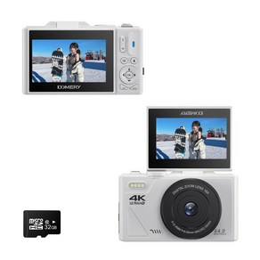 RUN기술 WIFI 셀카 HD 디지털 카메라 6400W 픽셀 +32GB 메모리, 화이트