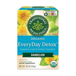 트레디셔널 매디시널 민들레 펜넬 페퍼민트 감초 단델리온 차 티백 Taditional Medicinals EveyDay De-Tox Dandelion Tea, 16개입, 1개, 1.5g